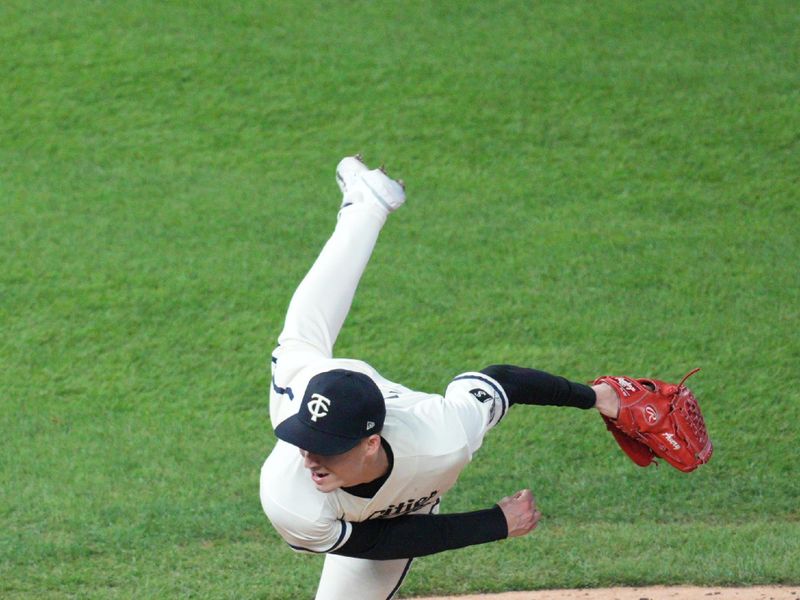 Oct 11, 2023; Minneapolis, Minnesota, USA; Minnesota Twins relief pitcher Griffin Jax (22) pitches in the in the seventh inning against the Houston Astros during game four of the ALDS for the 2023 MLB playoffs at Target Field. Mandatory Credit: Matt Blewett-USA TODAY Sports