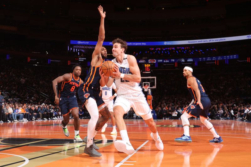 NEW YORK, NY - DECEMBER 3: Franz Wagner #22 of the Orlando Magic drives to the basket during the game against the New York Knicks during the Emirates NBA Cup on December 3, 2024 at Madison Square Garden in New York City, New York.  NOTE TO USER: User expressly acknowledges and agrees that, by downloading and or using this photograph, User is consenting to the terms and conditions of the Getty Images License Agreement. Mandatory Copyright Notice: Copyright 2024 NBAE  (Photo by Nathaniel S. Butler/NBAE via Getty Images)