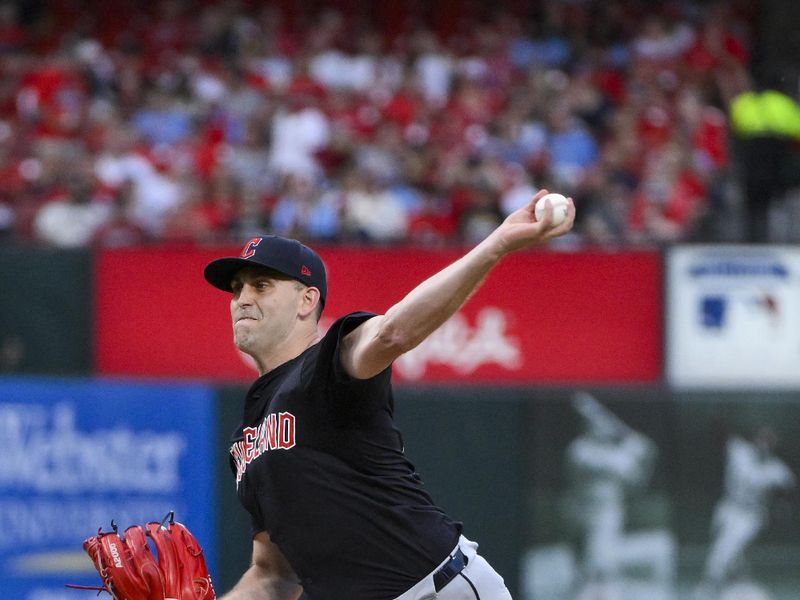 Sep 21, 2024; St. Louis, Missouri, USA;  Cleveland Guardians starting pitcher Matthew Boyd (16) pitches against the St. Louis Cardinals during the first inning at Busch Stadium. Mandatory Credit: Jeff Curry-Imagn Images