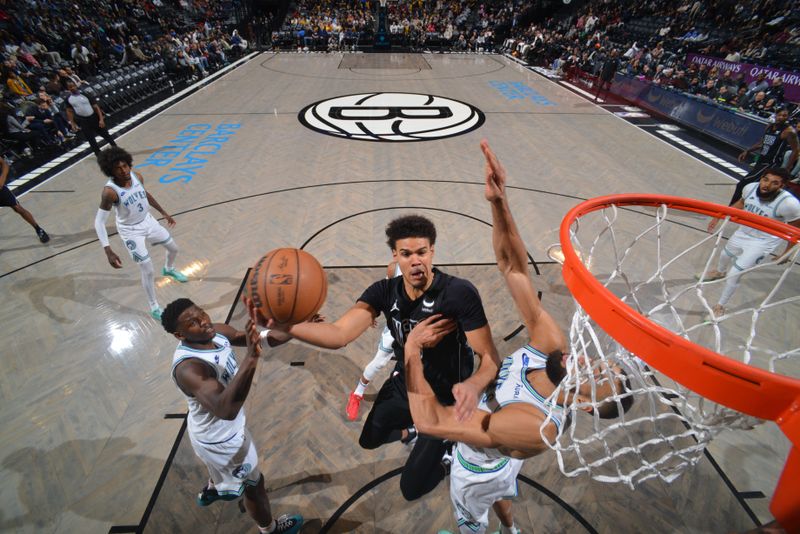 BROOKLYN, NY - JANUARY 25: Cameron Johnson #2 of the Brooklyn Nets drives to the basket during the game against the Minnesota Timberwolves on January 25, 2024 at Barclays Center in Brooklyn, New York. NOTE TO USER: User expressly acknowledges and agrees that, by downloading and or using this Photograph, user is consenting to the terms and conditions of the Getty Images License Agreement. Mandatory Copyright Notice: Copyright 2024 NBAE (Photo by Jesse D. Garrabrant/NBAE via Getty Images)