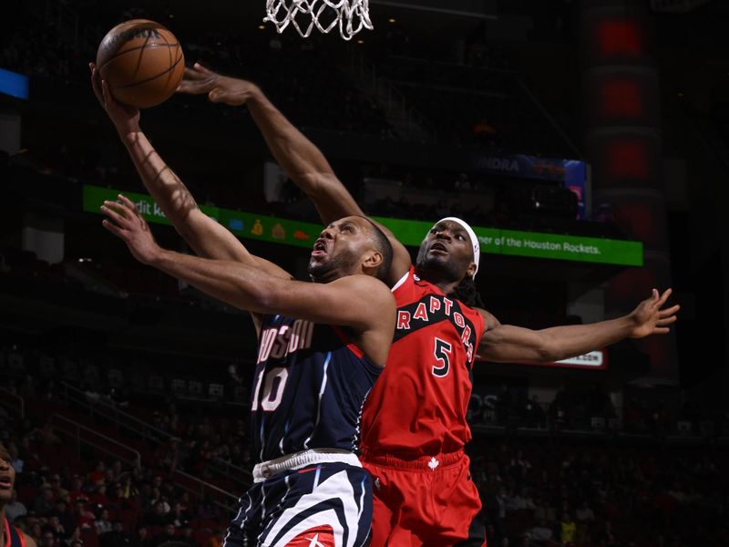 HOUSTON, TX - FEBRUARY 3: Eric Gordon #10 of the Houston Rockets shoots the ball during the game against the Toronto Raptors on February 3, 2023 at the Toyota Center in Houston, Texas. NOTE TO USER: User expressly acknowledges and agrees that, by downloading and or using this photograph, User is consenting to the terms and conditions of the Getty Images License Agreement. Mandatory Copyright Notice: Copyright 2023 NBAE (Photo by Logan Riely/NBAE via Getty Images)