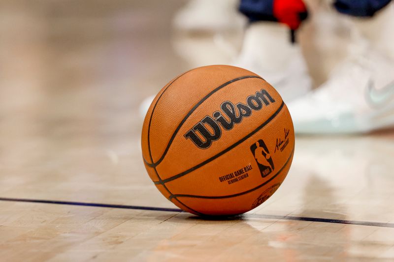 NEW ORLEANS, LOUISIANA - MARCH 13: A detail of a Wilson NBA gameball on the court during the first half of a game between the New Orleans Pelicans and the Orlando Magic at the Smoothie King Center on March 13, 2025 in New Orleans, Louisiana. NOTE TO USER: User expressly acknowledges and agrees that, by downloading and or using this photograph, User is consenting to the terms and conditions of the Getty Images License Agreement. (Photo by Derick E. Hingle/Getty Images)