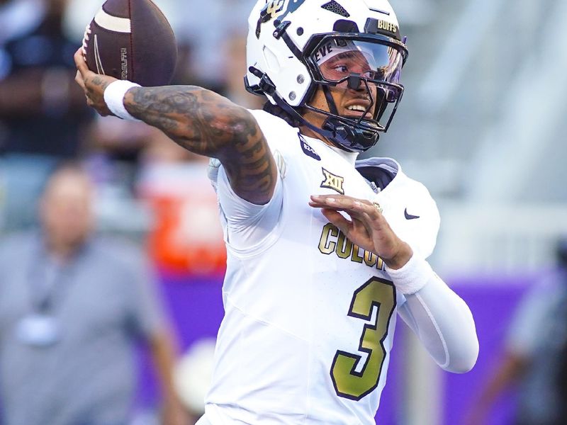 Oct 4, 2025; Fort Worth, Texas, USA; Colorado Buffaloes quarterback Kaidon Salter (3) warms up prior to a game against the TCU Horned Frogs at Amon G. Carter Stadium. Mandatory Credit: Raymond Carlin III-Imagn Images