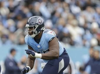 Tennessee Titans defensive end Sebastian Joseph-Day (69) defends during the first half of an NFL football game against the Jacksonville Jaguars, Sunday, Dec. 8, 2024, in Nashville, Tenn. (AP Photo/Stew Milne)