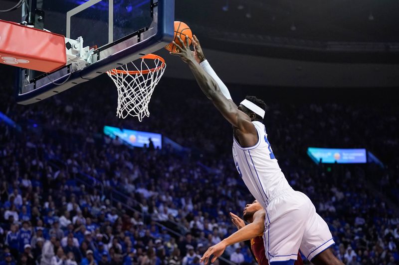 Feb 21, 2026; Provo, Utah, USA; BYU Cougars forward Keba Keita (13) dunks during the first half against the Iowa State Cyclones at Marriott Center. Mandatory Credit: Aaron Baker-Imagn Images