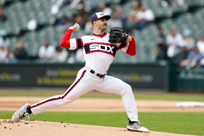 Sep 17, 2023; Chicago, Illinois, USA; Chicago White Sox starting pitcher Dylan Cease (84) delivers a pitch against the Minnesota Twins during the first inning at Guaranteed Rate Field. Mandatory Credit: Kamil Krzaczynski-USA TODAY Sports