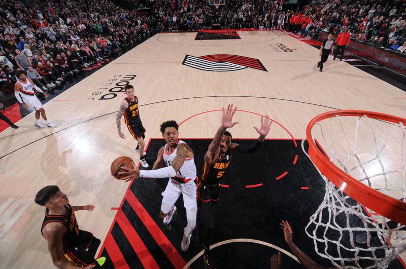 PORTLAND, OR - MARCH 13:  Anfernee Simons #1 of the Portland Trail Blazers goes to the basket during the game on March 13, 2024 at the Moda Center Arena in Portland, Oregon. NOTE TO USER: User expressly acknowledges and agrees that, by downloading and or using this photograph, user is consenting to the terms and conditions of the Getty Images License Agreement. Mandatory Copyright Notice: Copyright 2024 NBAE (Photo by Cameron Browne/NBAE via Getty Images)