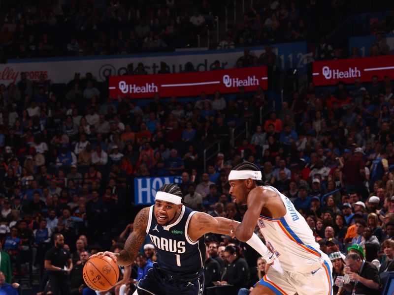 OKLAHOMA CITY, OK - MARCH 14: Jaden Hardy #1 of the Dallas Mavericks drives to the basket during the game against the Oklahoma City Thunder on March 13, 2024 at Paycom Arena in Oklahoma City, Oklahoma. NOTE TO USER: User expressly acknowledges and agrees that, by downloading and or using this photograph, User is consenting to the terms and conditions of the Getty Images License Agreement. Mandatory Copyright Notice: Copyright 2024 NBAE (Photo by Zach Beeker/NBAE via Getty Images)