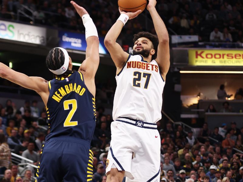 INDIANAPOLIS, IN - FEBRUARY 24: Jamal Murray #27 of the Denver Nuggets shoots the ball during the game against the Indiana Pacers on February 24, 2025 at Gainbridge Fieldhouse in Indianapolis, Indiana. NOTE TO USER: User expressly acknowledges and agrees that, by downloading and or using this Photograph, user is consenting to the terms and conditions of the Getty Images License Agreement. Mandatory Copyright Notice: Copyright 2025 NBAE (Photo by Pepper Robinson/NBAE via Getty Images)