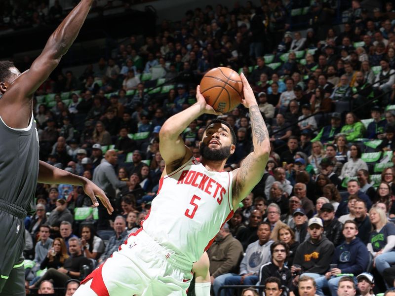 MINNEAPOLIS, MN -  NOVEMBER 26: Fred VanVleet #5 of the Houston Rockets shoots the ball during the game against the Minnesota Timberwolves during the Emirates NBA Cup game on November 26, 2024 at Target Center in Minneapolis, Minnesota. NOTE TO USER: User expressly acknowledges and agrees that, by downloading and or using this Photograph, user is consenting to the terms and conditions of the Getty Images License Agreement. Mandatory Copyright Notice: Copyright 2024 NBAE (Photo by David Sherman/NBAE via Getty Images)