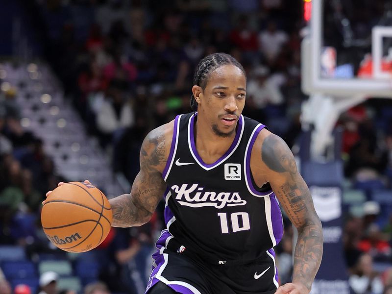 NEW ORLEANS, LOUISIANA - DECEMBER 12: DeMar DeRozan #10 of the Sacramento Kings drives with the ball against the New Orleans Pelicans during a game at the Smoothie King Center on December 12, 2024 in New Orleans, Louisiana. NOTE TO USER: User expressly acknowledges and agrees that, by downloading and or using this Photograph, user is consenting to the terms and conditions of the Getty Images License Agreement. (Photo by Jonathan Bachman/Getty Images)