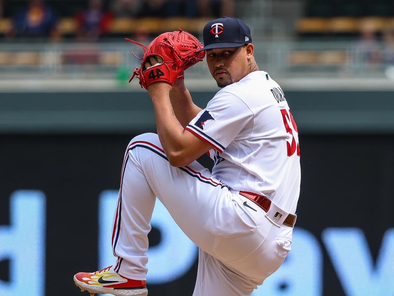 May 24, 2023; Minneapolis, Minnesota, USA; Minnesota Twins relief pitcher Jhoan Duran (59) delivers a pitch during the ninth inning against the San Francisco Giants at Target Field. Mandatory Credit: Matt Krohn-USA TODAY Sports