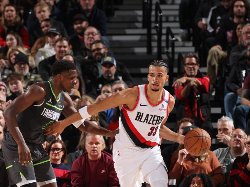 PORTLAND, OR - NOVEMBER 13: Toumani Camara #33 of the Portland Trail Blazers handles the ball during the game against the Minnesota Timberwolves on November 13, 2024 at the Moda Center Arena in Portland, Oregon. NOTE TO USER: User expressly acknowledges and agrees that, by downloading and or using this photograph, user is consenting to the terms and conditions of the Getty Images License Agreement. Mandatory Copyright Notice: Copyright 2024 NBAE (Photo by Cameron Browne/NBAE via Getty Images)