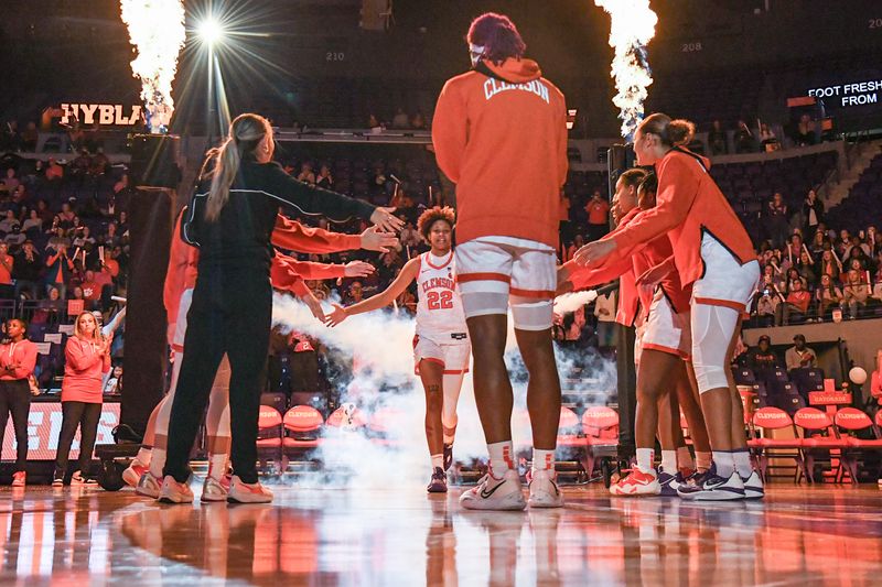 Nov 17, 2022; Clemson, South Carolina, USA; Clemson freshman guard Ruby Whitehorn (22) is introduced before tipoff with South Carolina Gamecocks at Littlejohn Coliseum. Mandatory Credit: Ken Ruinard-USA TODAY Sports