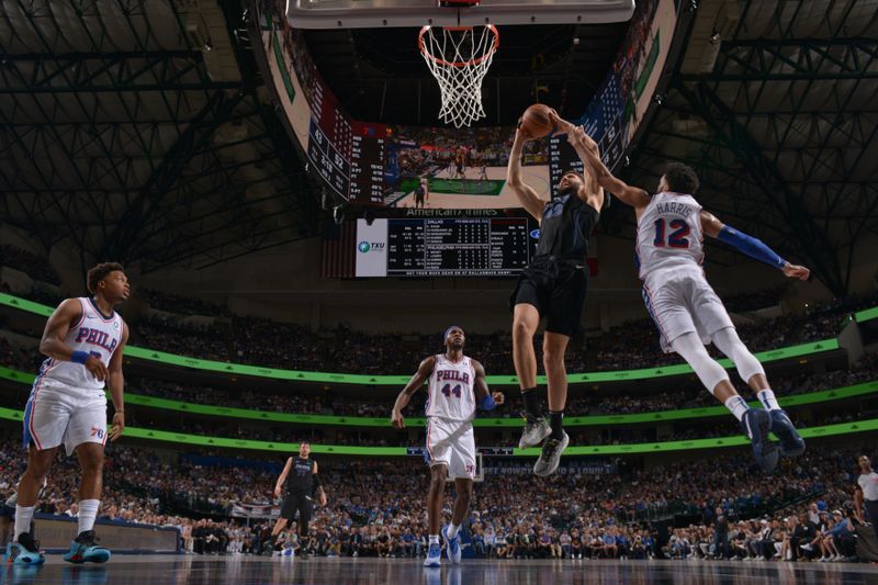 DALLAS, TX - MARCH 3: Maxi Kleber #42 of the Dallas Mavericks shoots the ball during the game against the Philadelphia 76ers on March 3, 2024 at the American Airlines Center in Dallas, Texas. NOTE TO USER: User expressly acknowledges and agrees that, by downloading and or using this photograph, User is consenting to the terms and conditions of the Getty Images License Agreement. Mandatory Copyright Notice: Copyright 2024 NBAE (Photo by Glenn James/NBAE via Getty Images)