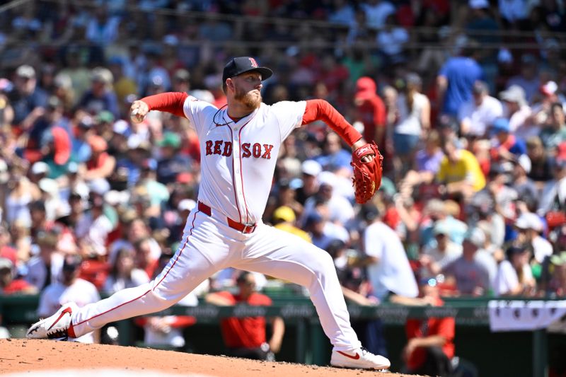 Jun 29, 2025; Boston, Massachusetts, USA; Boston Red Sox relief pitcher Zack Kelly (76) pitches against the Toronto Blue Jays during the fifth inning at Fenway Park. Mandatory Credit: Eric Canha-Imagn Images