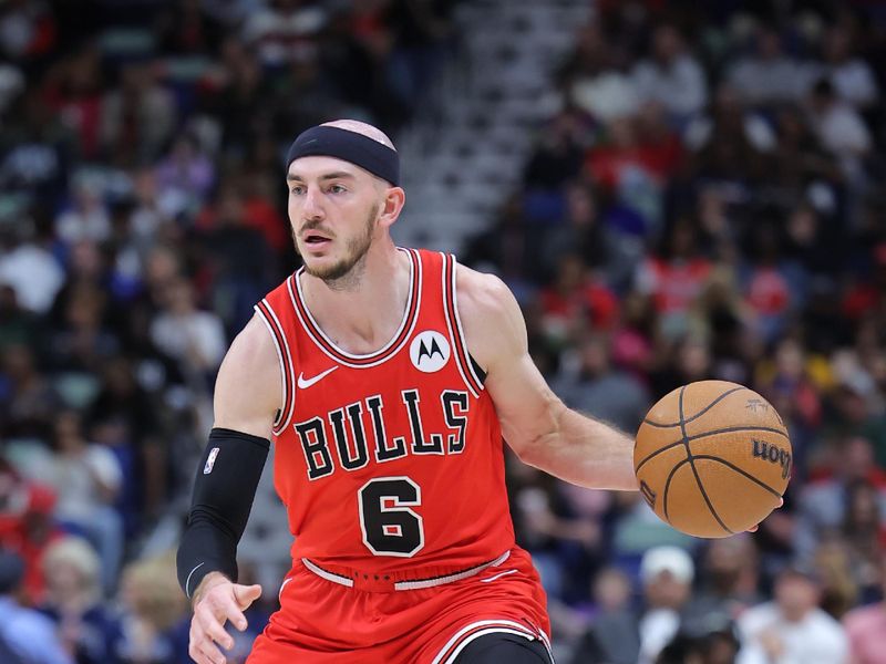 NEW ORLEANS, LOUISIANA - FEBRUARY 25: Alex Caruso #6 of the Chicago Bulls drives with the ball against the New Orleans Pelicans during the first half at the Smoothie King Center on February 25, 2024 in New Orleans, Louisiana. NOTE TO USER: User expressly acknowledges and agrees that, by downloading and or using this Photograph, user is consenting to the terms and conditions of the Getty Images License Agreement. (Photo by Jonathan Bachman/Getty Images)