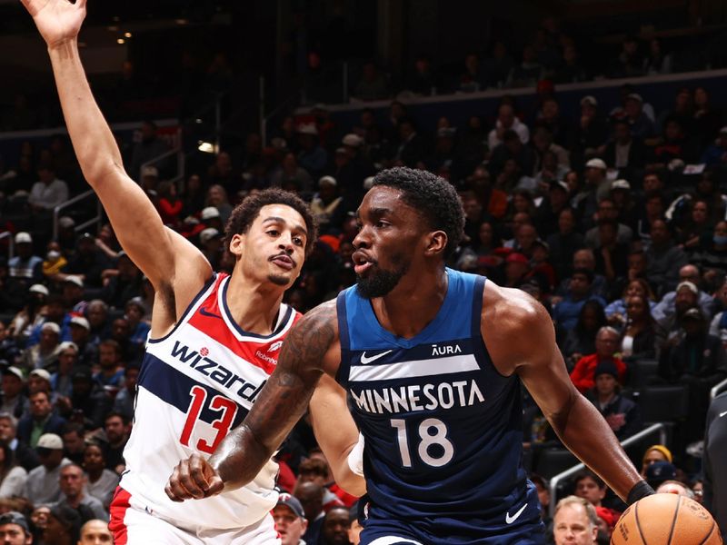 WASHINGTON, DC -?January  24: Shake Milton #18 of the Minnesota Timberwolves handles the ball during the game against the Washington Wizards on January 24, 2024 at Capital One Arena in Washington, DC. NOTE TO USER: User expressly acknowledges and agrees that, by downloading and or using this Photograph, user is consenting to the terms and conditions of the Getty Images License Agreement. Mandatory Copyright Notice: Copyright 2024 NBAE (Photo by Kenny Giarla/NBAE via Getty Images)