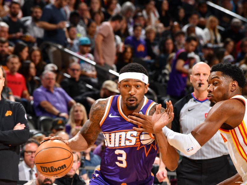 PHOENIX, AZ - MARCH 21:  Bradley Beal #3 of the Phoenix Suns goes to the basket during the game on March 21, 2024 at Footprint Center in Phoenix, Arizona. NOTE TO USER: User expressly acknowledges and agrees that, by downloading and or using this photograph, user is consenting to the terms and conditions of the Getty Images License Agreement. Mandatory Copyright Notice: Copyright 2024 NBAE (Photo by Barry Gossage/NBAE via Getty Images)