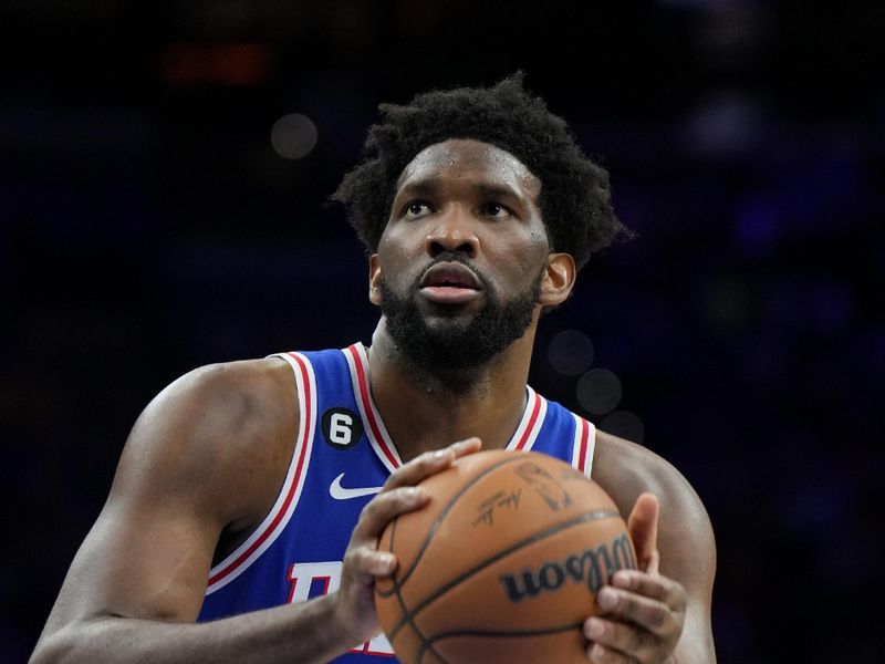 PHILADELPHIA, PA - JANUARY 30: Joel Embiid #21 of the Philadelphia 76ers prepares to shoot a free throw during the game against the Orlando Magic on January 30, 2023 at the Wells Fargo Center in Philadelphia, Pennsylvania NOTE TO USER: User expressly acknowledges and agrees that, by downloading and/or using this Photograph, user is consenting to the terms and conditions of the Getty Images License Agreement. Mandatory Copyright Notice: Copyright 2023 NBAE (Photo by Jesse D. Garrabrant/NBAE via Getty Images)