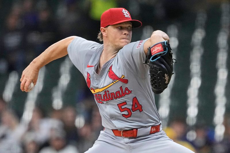 May 9, 2024; Milwaukee, Wisconsin, USA;  St. Louis Cardinals pitcher Sonny Gray (54) throws a pitch during the first inning against the Milwaukee Brewers at American Family Field. Mandatory Credit: Jeff Hanisch-USA TODAY Sports