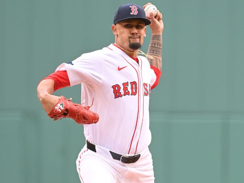 Apr 18, 2024; Boston, Massachusetts, USA; Boston Red Sox starting pitcher Brennan Bernardino (83) pitches against the Cleveland Guardians during the first inning at Fenway Park. Mandatory Credit: Eric Canha-USA TODAY Sports