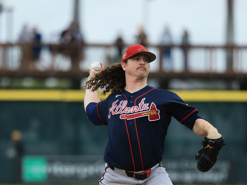 Mar 12, 2026; Bradenton, Florida, USA;  Atlanta Braves starting pitcher Grant Holmes (66) throws a pitch during the first inning against the Pittsburgh Pirates at LECOM Park. Mandatory Credit: Kim Klement Neitzel-Imagn Images