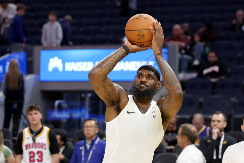 SAN FRANCISCO, CALIFORNIA - OCTOBER 18: LeBron James #23 of the Los Angeles Lakers warms up before their preseason game against the Golden State Warriors at Chase Center on October 18, 2024 in San Francisco, California.  NOTE TO USER: User expressly acknowledges and agrees that, by downloading and/or using this photograph, user is consenting to the terms and conditions of the Getty Images License Agreement.  (Photo by Ezra Shaw/Getty Images)