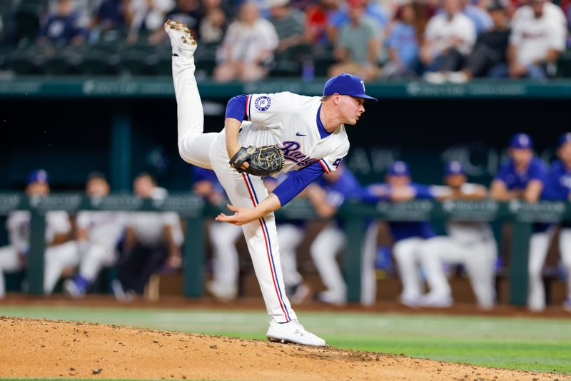 Sep 4, 2024; Arlington, Texas, USA; Texas Rangers pitcher Walter Pennington (52) throws during the eighth inning against the New York Yankees at Globe Life Field. Mandatory Credit: Andrew Dieb-Imagn Images