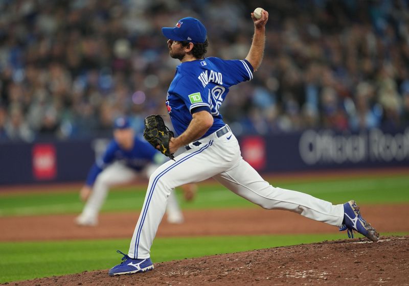Sep 26, 2023; Toronto, Ontario, CAN; Toronto Blue Jays relief pitcher Jordan Romano (68) throws a pitch against the New York Yankees during the ninth inning at Rogers Centre. Mandatory Credit: Nick Turchiaro-USA TODAY Sports