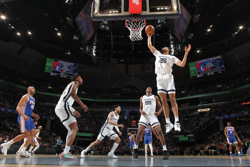 MEMPHIS, TN - APRIL 6: Maozinha Pereira #25 of the Memphis Grizzles grabs a rebound during the game against the Philadelphia 76ers on April 6, 2024 at FedExForum in Memphis, Tennessee. NOTE TO USER: User expressly acknowledges and agrees that, by downloading and or using this photograph, User is consenting to the terms and conditions of the Getty Images License Agreement. Mandatory Copyright Notice: Copyright 2024 NBAE (Photo by Joe Murphy/NBAE via Getty Images)