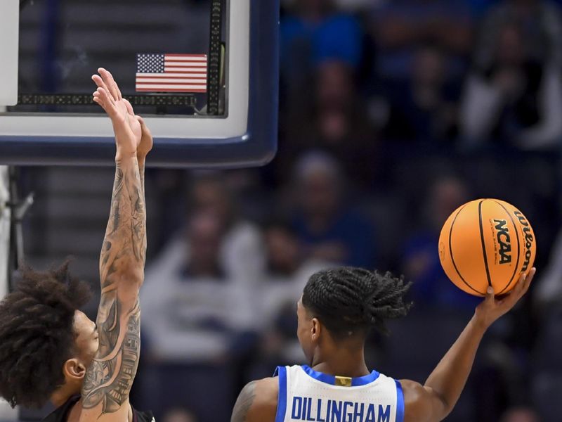 Mar 15, 2024; Nashville, TN, USA; during the first half at Bridgestone Arena. Mandatory Credit: Steve RKentucky Wildcats guard Rob Dillingham (0) shoots over Texas A&M Aggies forward Solomon Washington (13) oberts-USA TODAY Sports