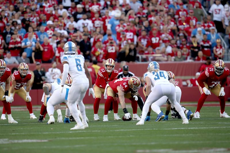 San Francisco 49ers quarterback Brock Purdy (13) runs a play during the NFC Championship NFL football game against the Detroit Lions in Santa Clara, Calif., Sunday, Jan. 28, 2024. (AP Photo/Scot Tucker)