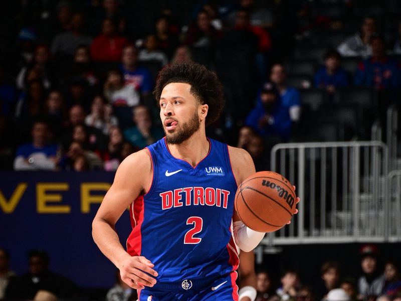 DETROIT, MI - FEBRUARY 4: Cade Cunningham #2 of the Detroit Pistons handles the ball during the game  against the Orlando Magic on February 4, 2024 at Little Caesars Arena in Detroit, Michigan. NOTE TO USER: User expressly acknowledges and agrees that, by downloading and/or using this photograph, User is consenting to the terms and conditions of the Getty Images License Agreement. Mandatory Copyright Notice: Copyright 2024 NBAE (Photo by Chris Schwegler/NBAE via Getty Images)