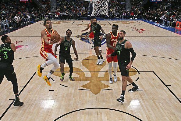 NEW ORLEANS, LA - NOVEMBER 4: Trae Young #11 of the Atlanta Hawks shoots the ball during the game against the New Orleans Pelicans on November 4, 2023 at the Smoothie King Center in New Orleans, Louisiana. NOTE TO USER: User expressly acknowledges and agrees that, by downloading and or using this Photograph, user is consenting to the terms and conditions of the Getty Images License Agreement. Mandatory Copyright Notice: Copyright 2023 NBAE (Photo by Layne Murdoch Jr./NBAE via Getty Images)