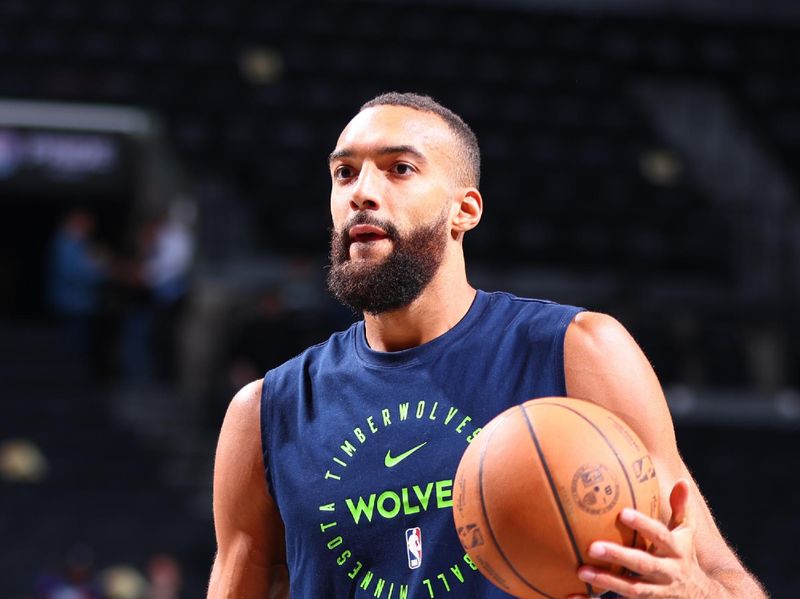 BROOKLYN, NY - APRIL 3: Rudy Gobert #27 of the Minnesota Timberwolves warms up before the game against the Brooklyn Nets on April 3, 2025 at Barclays Center in Brooklyn, New York. NOTE TO USER: User expressly acknowledges and agrees that, by downloading and or using this Photograph, user is consenting to the terms and conditions of the Getty Images License Agreement. Mandatory Copyright Notice: Copyright 2025 NBAE (Photo by David L. Nemec/NBAE via Getty Images)
