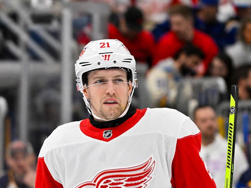 Dec 12, 2023; St. Louis, Missouri, USA;  Detroit Red Wings center Austin Czarnik (21) in action against the St. Louis Blues during the third period at Enterprise Center. Mandatory Credit: Jeff Curry-USA TODAY Sports