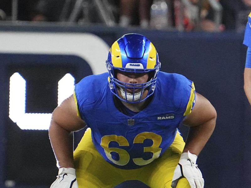 Los Angeles Rams guard Grant Miller (63) against the Denver Broncos of an NFL football game Saturday, Aug 26, 2023, in Denver. (AP Photo/Bart Young)