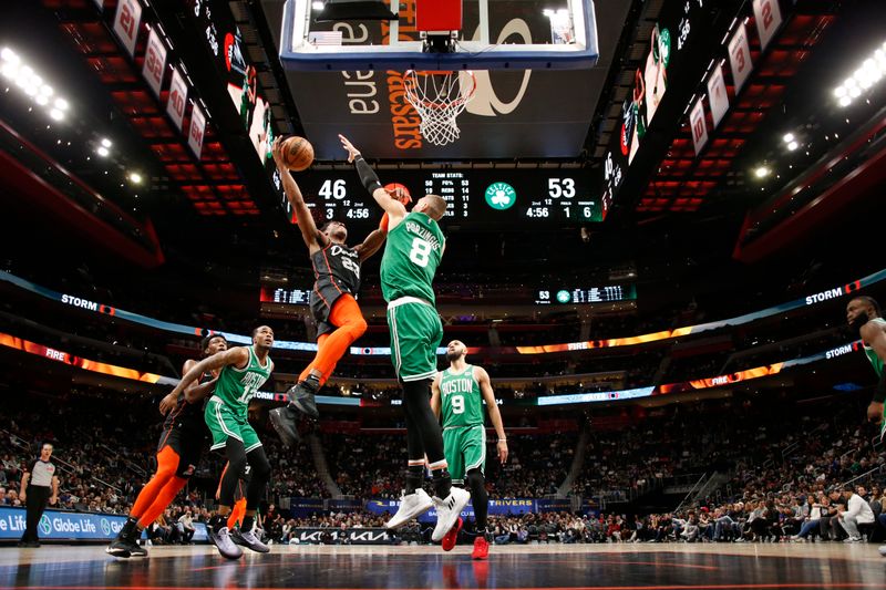 DETROIT, MI - MARCH 22: Jaden Ivey #23 of the Detroit Pistons drives to the basket during the game against the Boston Celtics on March 22, 2024 at Little Caesars Arena in Detroit, Michigan. NOTE TO USER: User expressly acknowledges and agrees that, by downloading and/or using this photograph, User is consenting to the terms and conditions of the Getty Images License Agreement. Mandatory Copyright Notice: Copyright 2024 NBAE (Photo by Brian Sevald/NBAE via Getty Images)