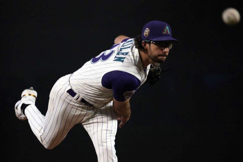 Aug 12, 2023; Phoenix, Arizona, USA; Arizona Diamondbacks starting pitcher Zac Gallen (23) pitches against the San Diego Padres during the fifth inning at Chase Field. Mandatory Credit: Joe Camporeale-USA TODAY Sports