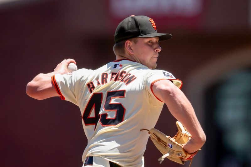 May 29, 2024; San Francisco, California, USA; San Francisco Giants starting pitcher Kyle Harrison (45) delivers a pitch against the Philadelphia Phillies during the second inning at Oracle Park. Mandatory Credit: D. Ross Cameron-USA TODAY Sports