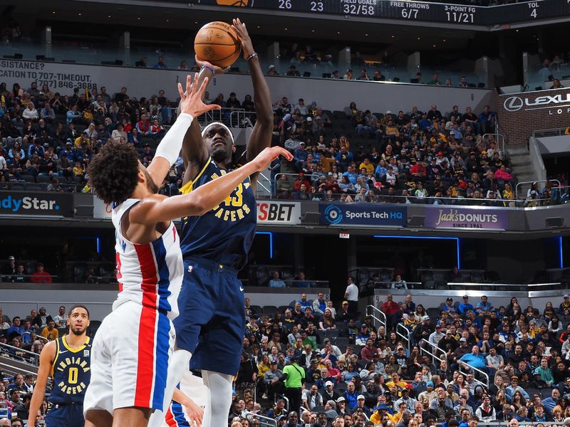 INDIANAPOLIS, IN - FEBRUARY 22:  Pascal Siakam #43 of the Indiana Pacers shoots the ball during the game  on February 22, 2024 at Gainbridge Fieldhouse in Indianapolis, Indiana. NOTE TO USER: User expressly acknowledges and agrees that, by downloading and or using this Photograph, user is consenting to the terms and conditions of the Getty Images License Agreement. Mandatory Copyright Notice: Copyright 2024 NBAE (Photo by Ron Hoskins/NBAE via Getty Images)