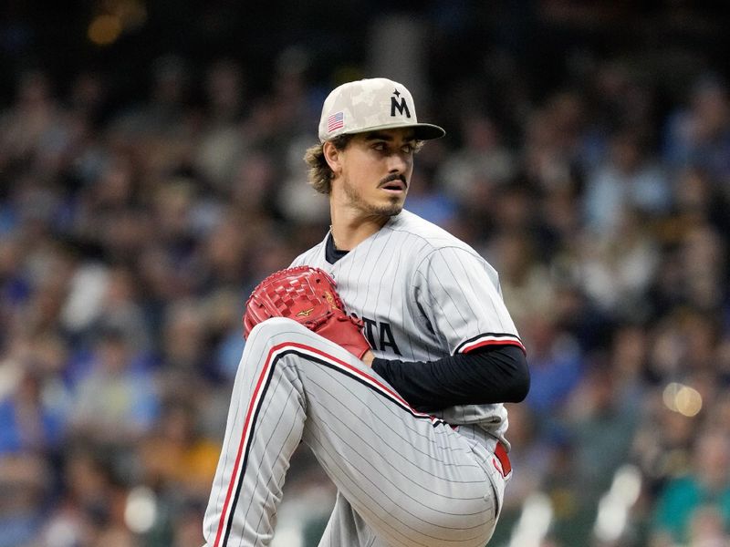 May 16, 2025; Milwaukee, Wisconsin, USA;  Minnesota Twins pitcher Joe Ryan (41) throws a pitch during the first inning against the Milwaukee Brewers at American Family Field. Mandatory Credit: Jeff Hanisch-Imagn Images
