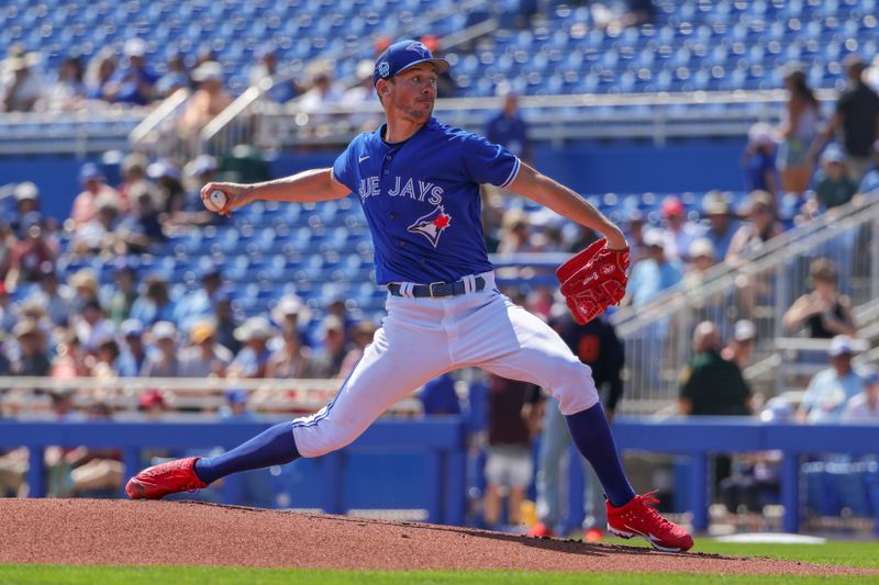 Feb 28, 2023; Dunedin, Florida, USA; Toronto Blue Jays starting pitcher Chris Bassitt (40) throws a pitch during the first inning against the Detroit Tigers at TD Ballpark. Mandatory Credit: Mike Watters-USA TODAY Sports