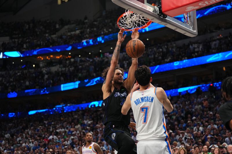 DALLAS, TX - MAY 18: Dereck Lively II #2 of the Dallas Mavericks dunks the ball during the game against the Oklahoma City Thunder during Round 2 Game 6 of the 2024 NBA Playoffs on May 18, 2024 at the American Airlines Center in Dallas, Texas. NOTE TO USER: User expressly acknowledges and agrees that, by downloading and or using this photograph, User is consenting to the terms and conditions of the Getty Images License Agreement. Mandatory Copyright Notice: Copyright 2024 NBAE (Photo by Cooper Neill/NBAE via Getty Images)