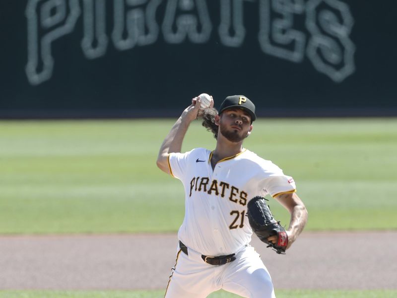 Sep 15, 2024; Pittsburgh, Pennsylvania, USA;  Pittsburgh Pirates starting pitcher Jared Jones (37) delivers a pitch against the Kansas City Royals during the first inning at PNC Park. Mandatory Credit: Charles LeClaire-Imagn Images
