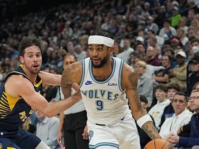 MINNEAPOLIS, MN -  DECEMBER 16: Nickeil Alexander-Walker #9 of the Minnesota Timberwolves handles the ball during the game against the Indiana Pacers on December 16, 2023 at Target Center in Minneapolis, Minnesota. NOTE TO USER: User expressly acknowledges and agrees that, by downloading and or using this Photograph, user is consenting to the terms and conditions of the Getty Images License Agreement. Mandatory Copyright Notice: Copyright 2023 NBAE (Photo by Jordan Johnson/NBAE via Getty Images)