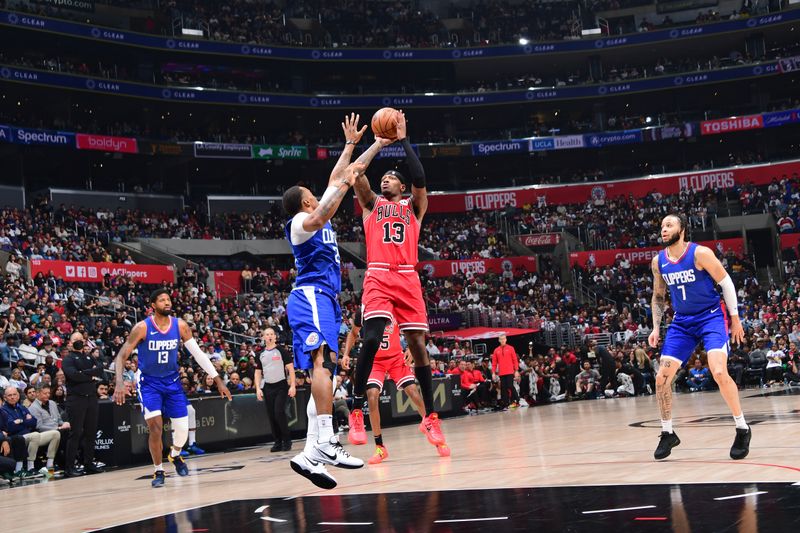 LOS ANGELES, CA - MARCH 9: Torrey Craig #13 of Chicago Bulls shoots the ball during the game against the LA Clippers on March 9, 2024 at Crypto.Com Arena in Los Angeles, California. NOTE TO USER: User expressly acknowledges and agrees that, by downloading and/or using this Photograph, user is consenting to the terms and conditions of the Getty Images License Agreement. Mandatory Copyright Notice: Copyright 2024 NBAE (Photo by Adam Pantozzi/NBAE via Getty Images)