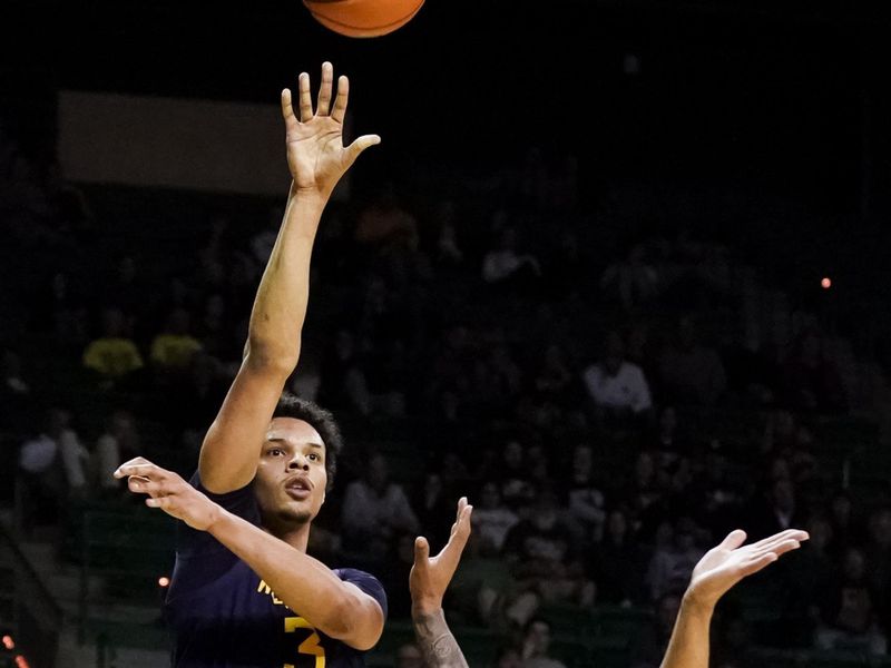 Feb 13, 2023; Waco, Texas, USA; West Virginia Mountaineers forward Tre Mitchell (3) shoots over Baylor Bears guard Keyonte George (1) during the first half at Ferrell Center. Mandatory Credit: Raymond Carlin III-USA TODAY Sports