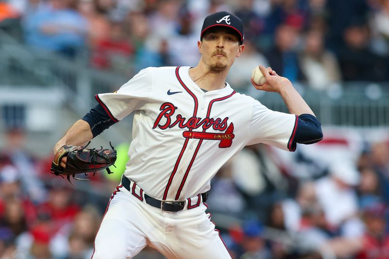 Apr 6, 2024; Atlanta, Georgia, USA; Atlanta Braves starting pitcher Max Fried (54) throws back to first against the Arizona Diamondbacks in the first inning at Truist Park. Mandatory Credit: Brett Davis-USA TODAY Sports
